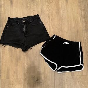 Pretty little things black Jean shorts size4and H&M black dolphin type shorts XS
